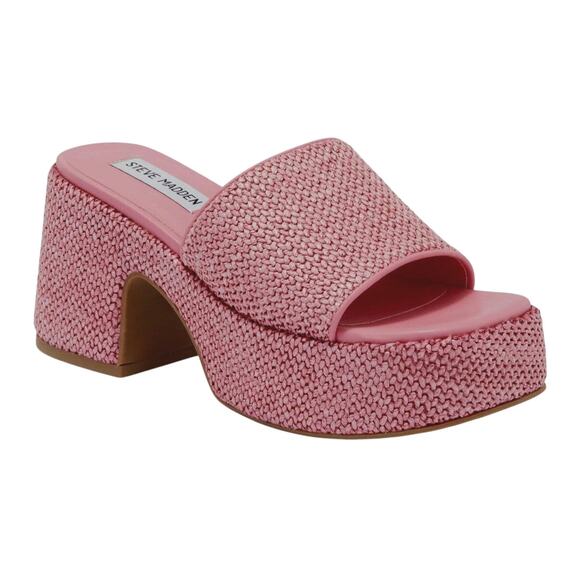 Steve Madden Reign Platform Mule Pink Raffia Sz 8 - Picture 1 of 12
